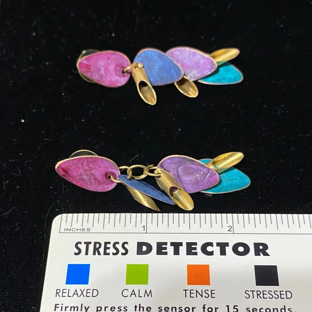 Elegant purple blue teal vintage Dangle pierced Earrings